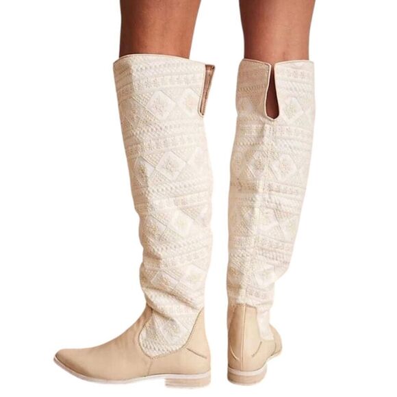 FREE PEOPLE Bren Crochet Tall Boot In Ecru - Picture 1 of 11